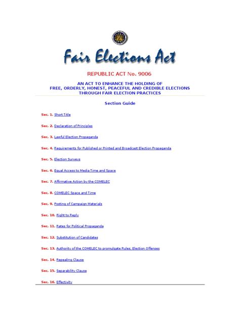 ra 9006|FAIR ELECTIONS ACT (R.A.NO. 9006) .